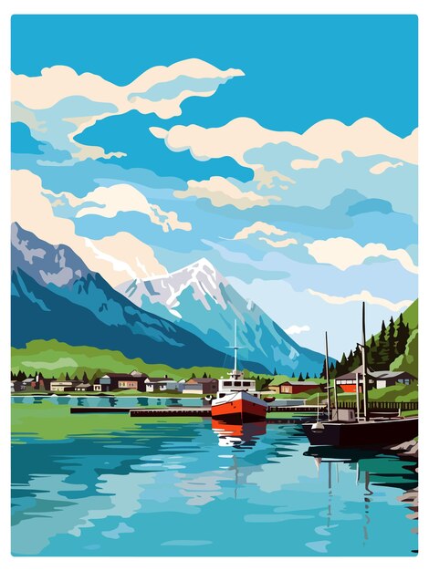 Vector seward alaska vintage reisposter souvenir postkaart portret schilderkunst wpa illustratie