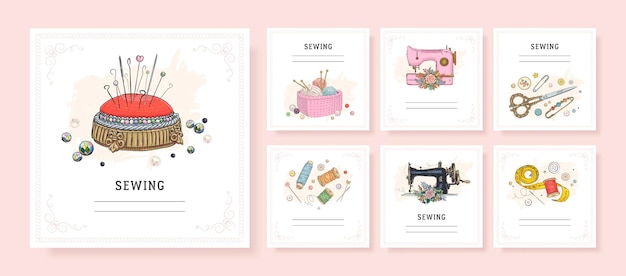 Vector sewing card set illustration