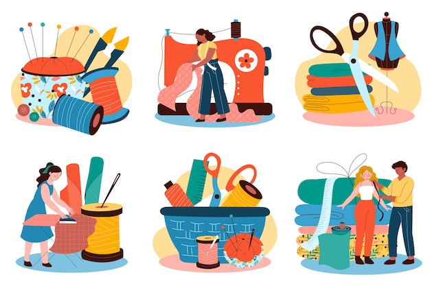 Sewing compositions in flat design