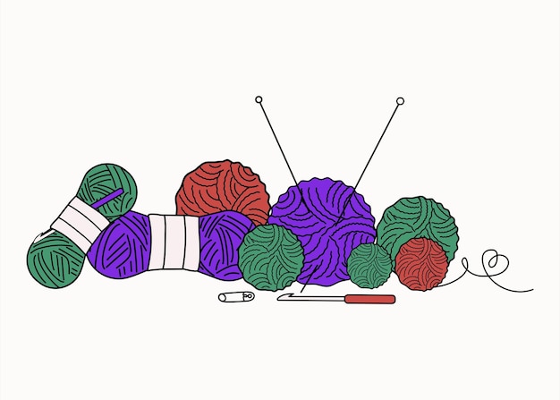 縫製図面手作り落書きベクトルイラスト糸と編み針のボール手工芸品の針仕事孤立したbackgroundx9