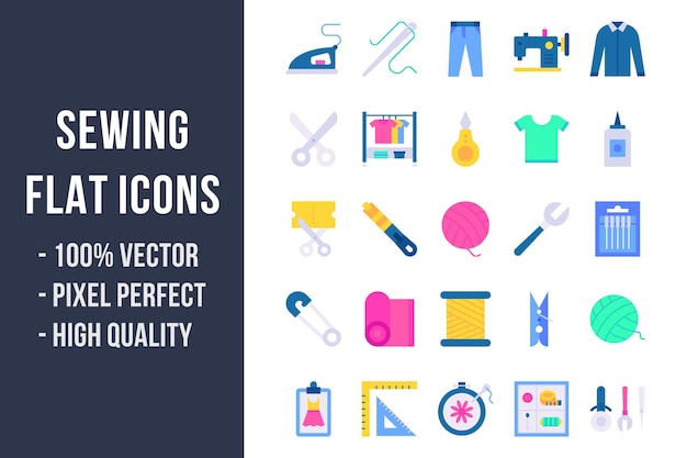 Sewing flat multicolor icons