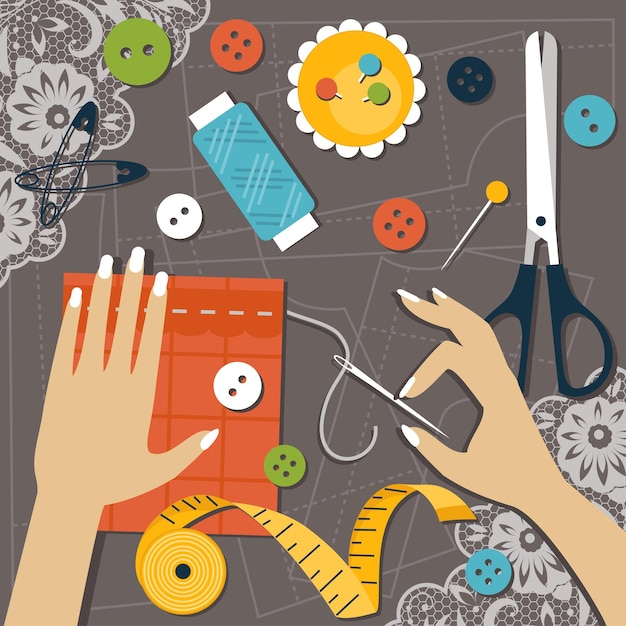 Sewing flat vector illustration