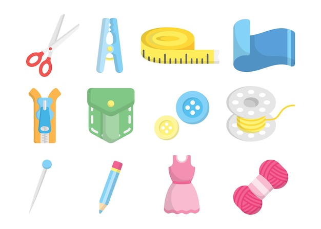 Sewing icon set flat design