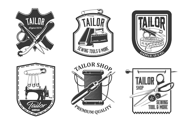 Sewing icons tailor shop needle sewing machine