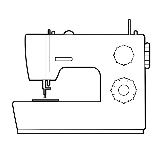 Шевная машина Изолированный контур Иллюстрация на белом фоне