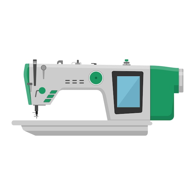 Vector sewing machine modern industrial machine for sewing icon mechanical device for stitching fabric