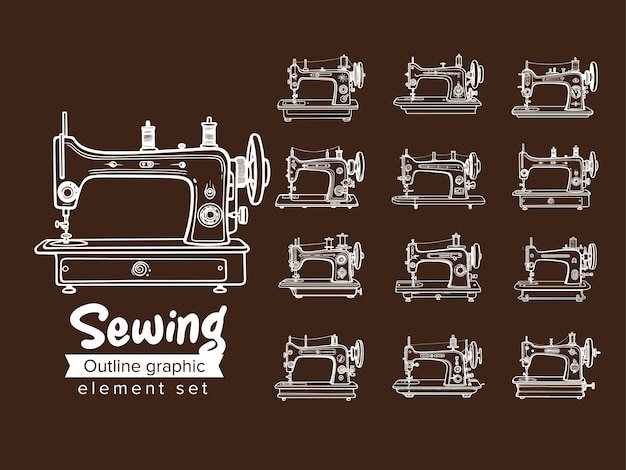 Vector sewing machine outline doodle sketch vector set collection