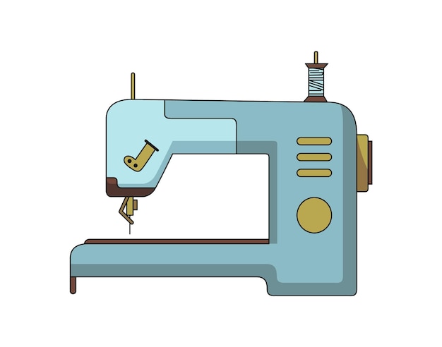 Sewing machine Retro design form of tool for sewing Colorful equipment of dressmaker Vector illustration in flat style