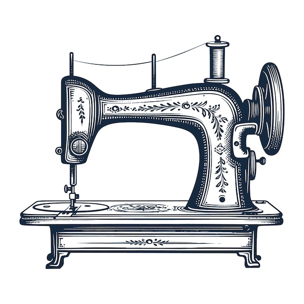 Vector sewing machine vintage woodcut style drawing vector illustration