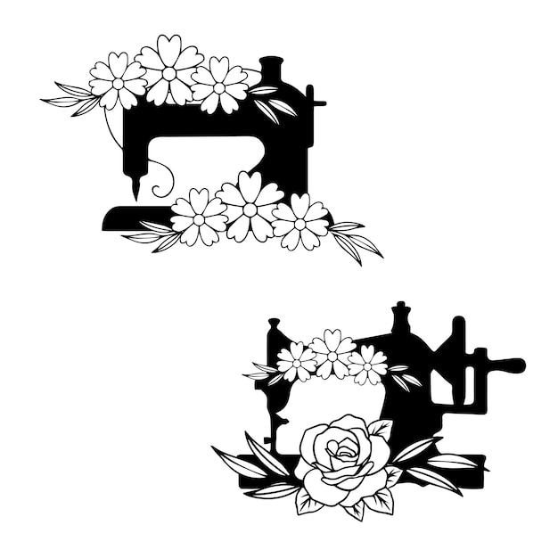 A sewing machine with flowers on the top.