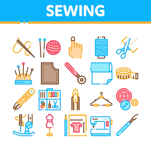 Sewing And Needlework Collection Icons Set