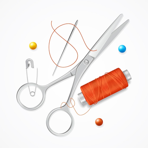 Vector sewing and needlework tools concept vector