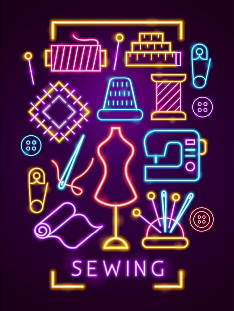 Vector sewing neon poster