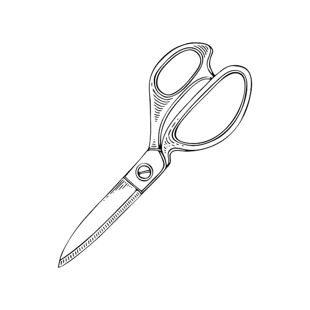 Vector sewing scissors line art tool for trimming threads fabrics tailor profession hand drawn vector doodle illustration