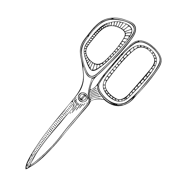Sewing scissors line art Tool for trimming threads fabrics Tailor profession Hand drawn vector doodle illustration
