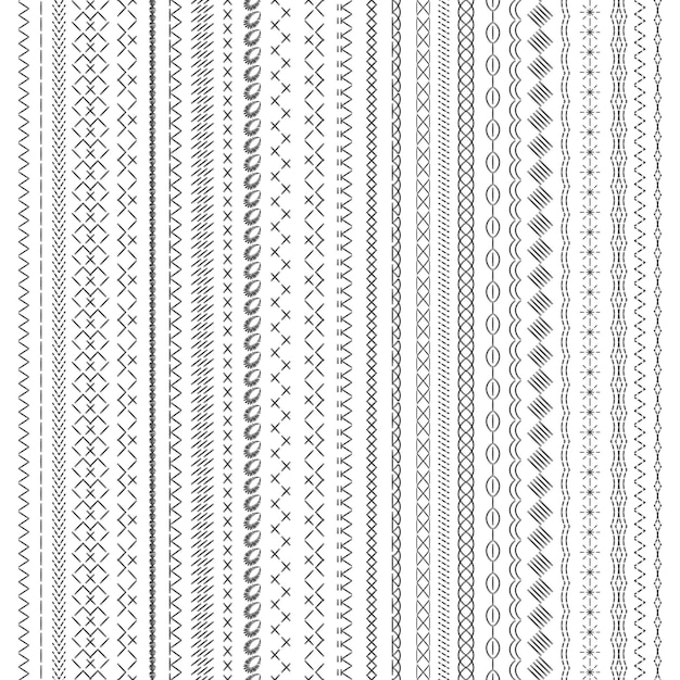 벡터 봉제 솔기 자수 스트라이프 기하학적 스티치 라인 스티치 또는 솔기 원활한 패브릭 테두리 격리 장식 크로스 지금 벡터 요소 수 놓은