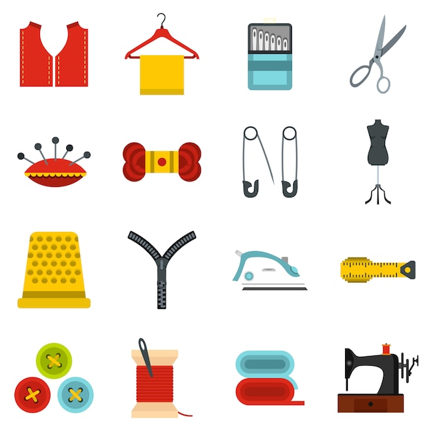 Sewing set flat icons