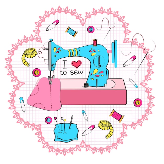 sewing set  retro  sticker