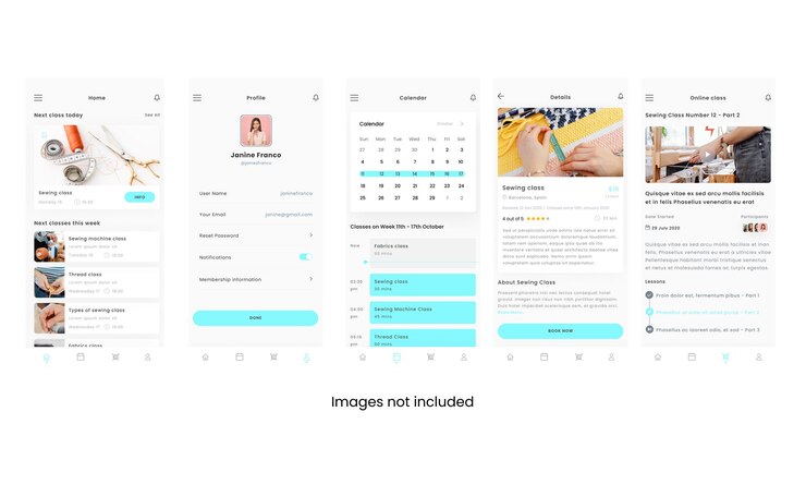 Sewing, sew, patchwork Online Academy App and Ui Kit Template