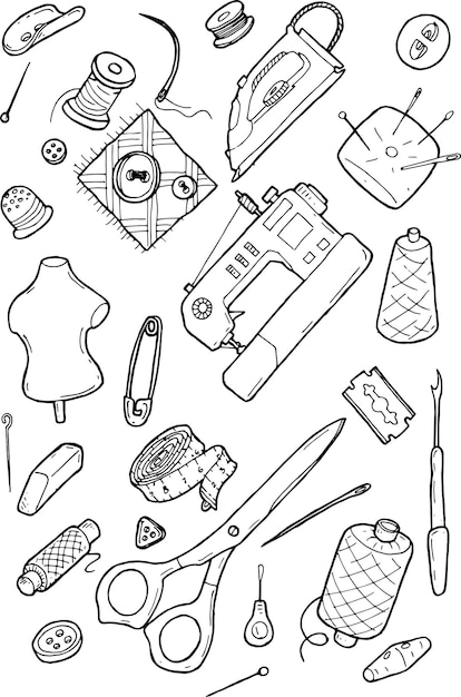 100+ Button Sewing Kit Drawing Stock Illustrations, Royalty-Free