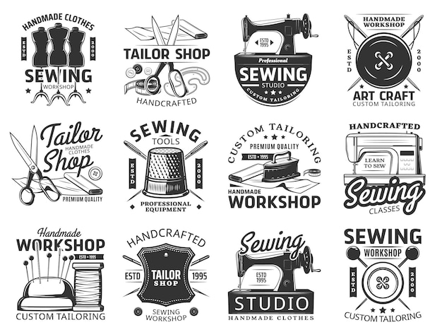 sewing and tailor icons tailoring service and tools