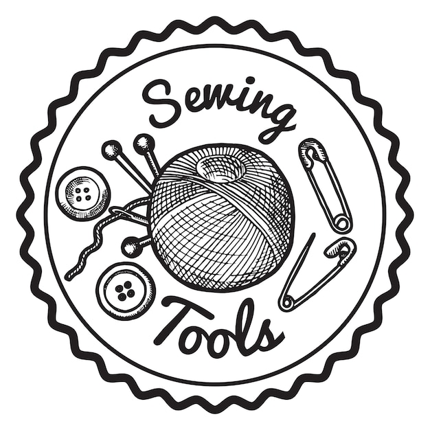 Sewing tools logo hand drawn store label