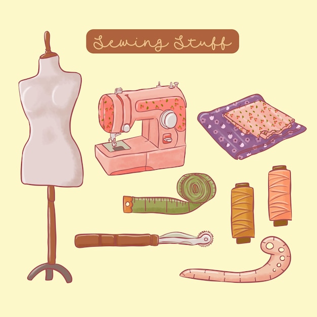sewing tools sticker water color pastel cute