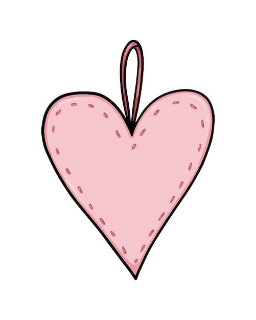 Cuore cucito su un letto ad ago per giochi da colorare di cartoni animati lineari doodle