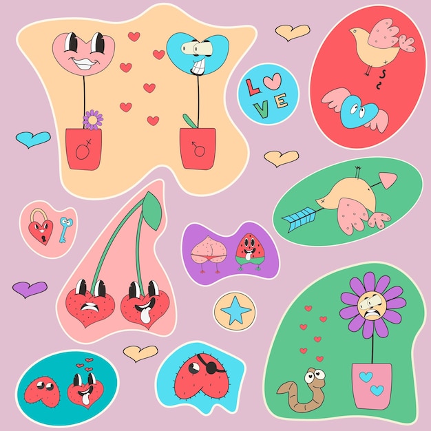 sex stickers, vector illustration, set