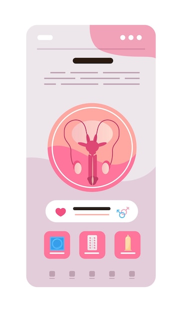 성적 앱 인간 생물학 및 해부학 수업 성교육 정신적, 육체적 건강 피임 및 여성 생식 기관 자궁 난소 성적 및 성별 개념 벡터 일러스트