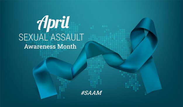 리본이 있는 성폭력 인식의 달 4월 개념
