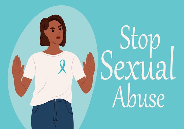 Sexual Assault Awareness Month Banner Woman against sexual violence Awareness ribbon