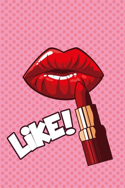 Sexy female lips and lipstick pop art style