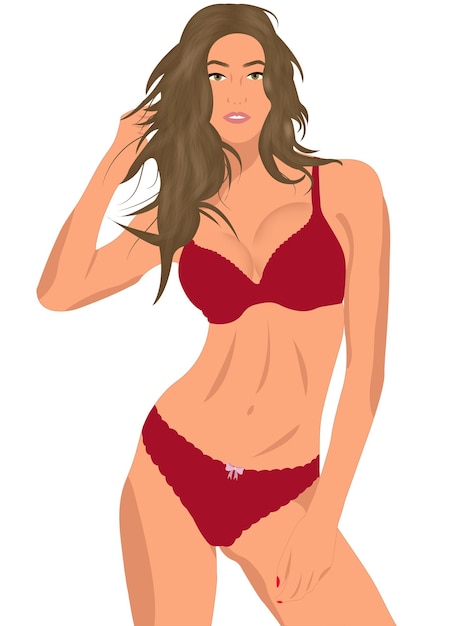 Vector sexy fitness woman in red underwear