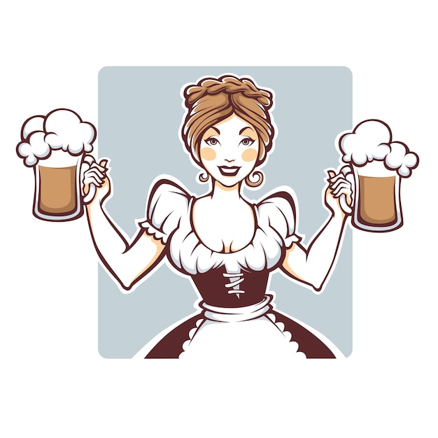 Vector sexy german woman holding a draft beer, oktoberfest concept