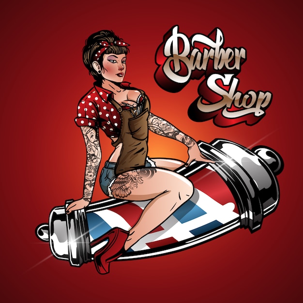 Vector sexy girl barbershop