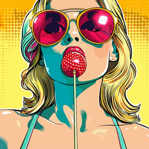 Sexy girl with lollipop Pop art retro vector illustration