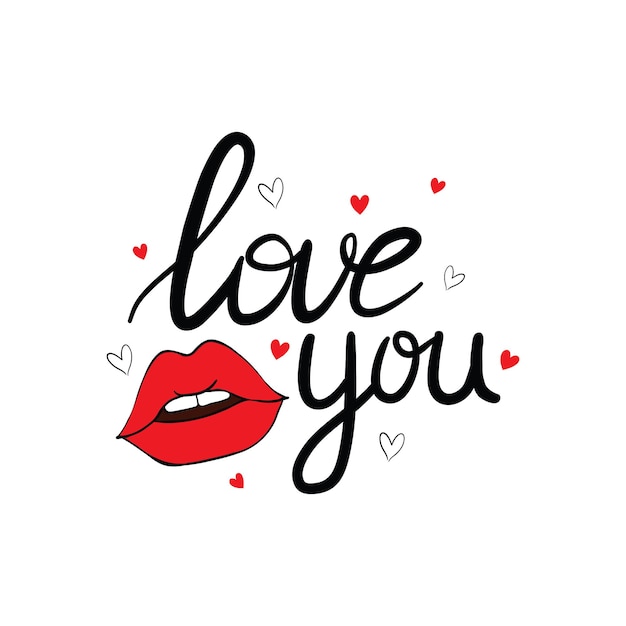 Vector sexy lips kisses isolated icon with the inscription for valentine's day.   illustration.