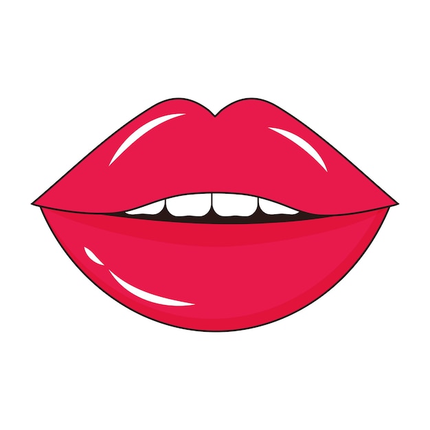 Vector sexy lips with teeth in pop art style women's halfopen mouth