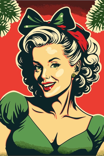 Sexy Popart Santa-meisje. Pin-up Santa meisje. Vectorillustratie voor een kaart of poster