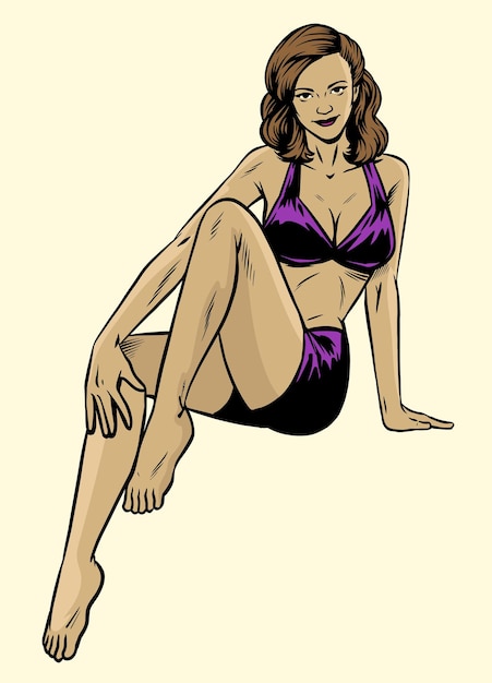 Vector sexy vintage pinup girl wearing swim wear