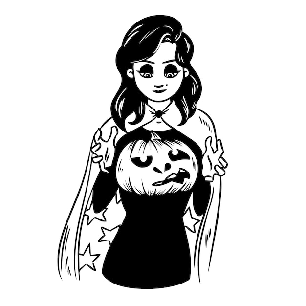 Vector sexy witch holds a pumpkin lantern