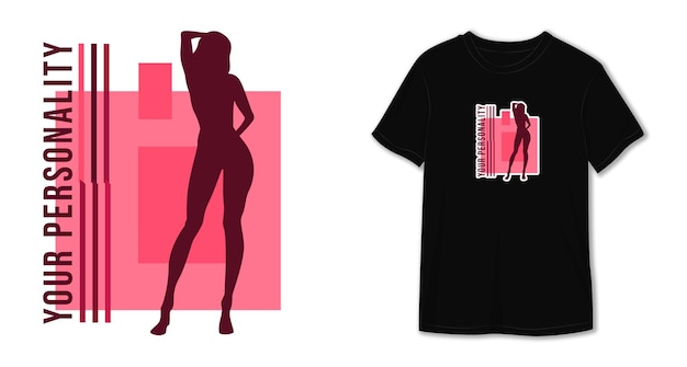 Tシャツのデザインのためのセクシーな女性のシルエット