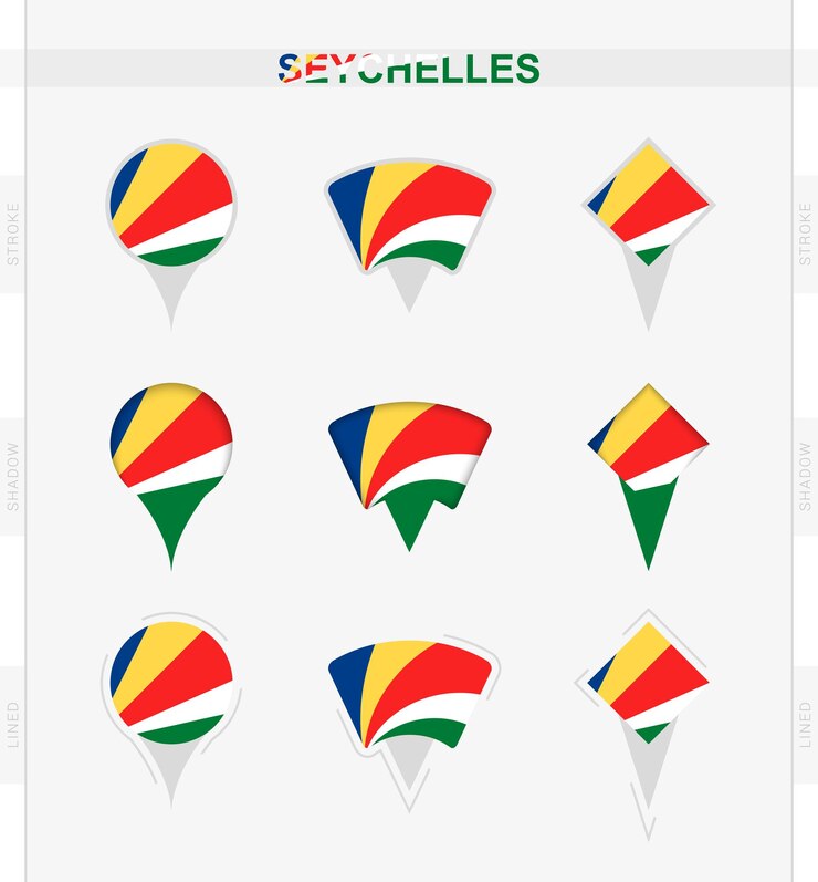 Vector seychelles flag set of location pin icons of seychelles flag