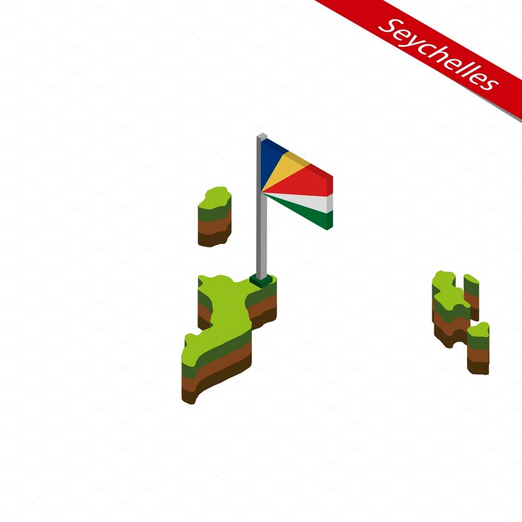 Vector seychelles isometric map and flag vector illustration