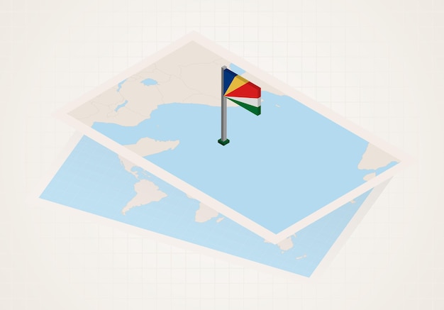 Seychelles selezionate sulla mappa con bandiera isometrica delle seychelles