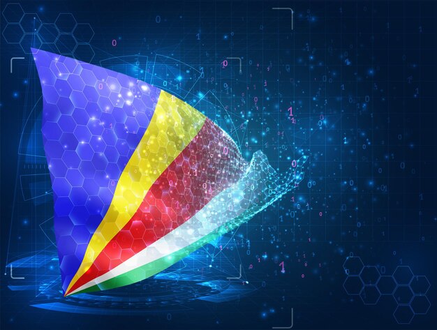 Seychelles vector flag virtual abstract 3D object from triangular polygons on a blue background