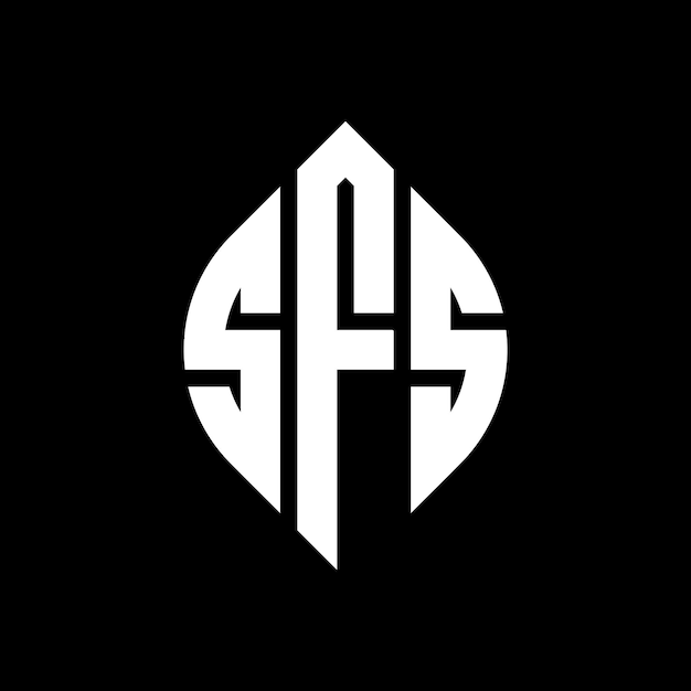 SFS 円の形状のロゴデザイン: 円とエリプスの形状 SFS エリプスの文字 タイポグラフィックなスタイル 3つのイニシャルが円のロゴを形成する SFS 丸のエンブレム 抽象のモノグラム 文字マーク ベクトル