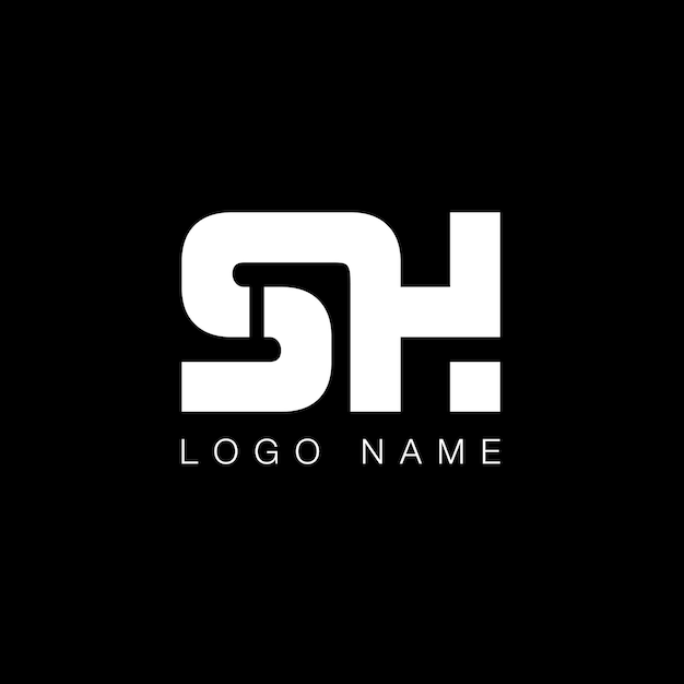 SH letter business logo in black and white color