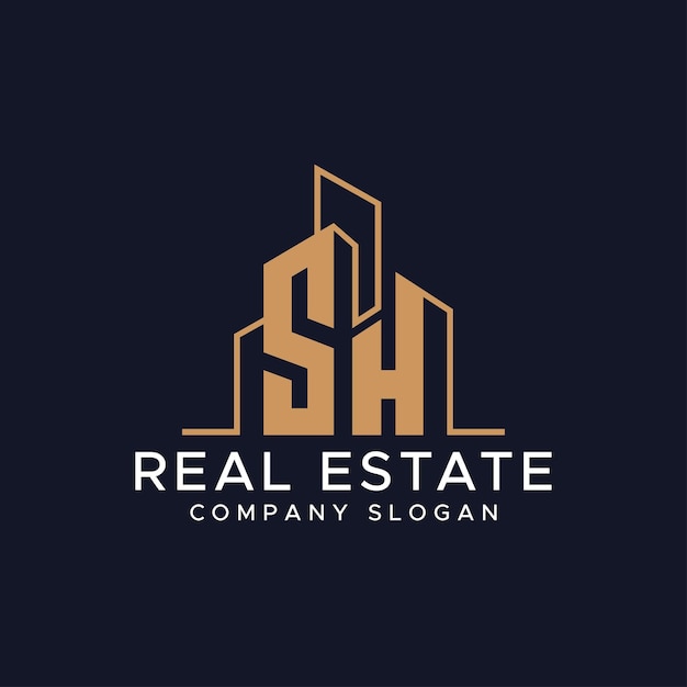 Sh real estate home logo with a building